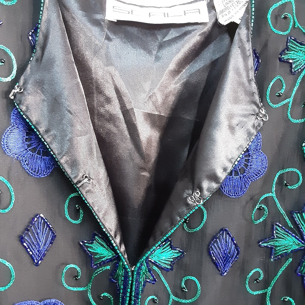 Scala 100%Pure Silk Embellished Jacket Size Ps - image 4